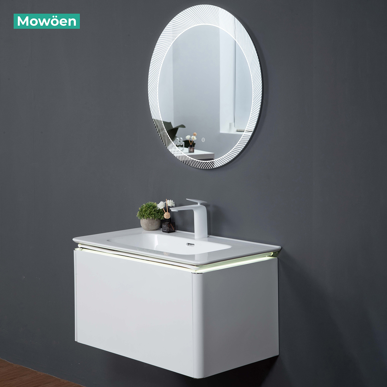 Bộ tủ chậu và gương led inox 304 size 800mm MOWOEN MW6812S-80