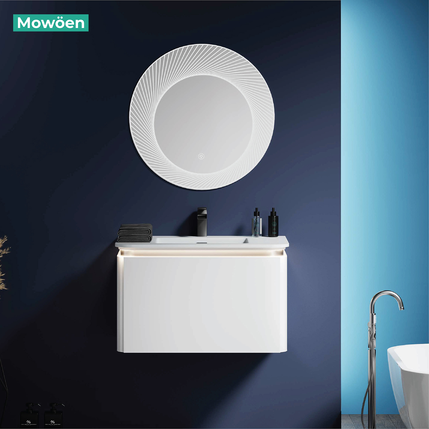 Bộ tủ chậu và gương led inox 304 size 800mm MOWOEN MW6812S-80