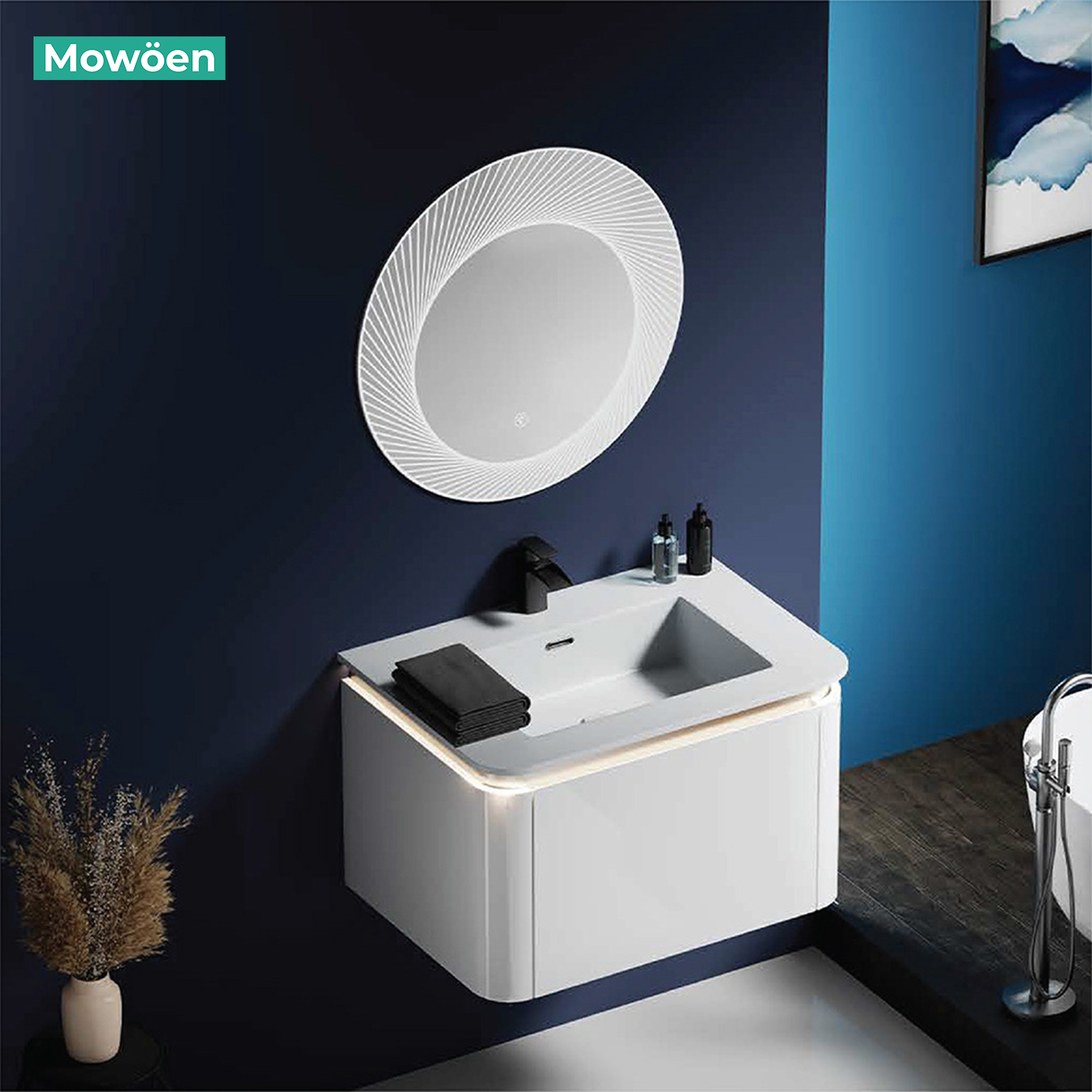 Bộ tủ chậu và gương led inox 304 size 800mm MOWOEN MW6812S-80