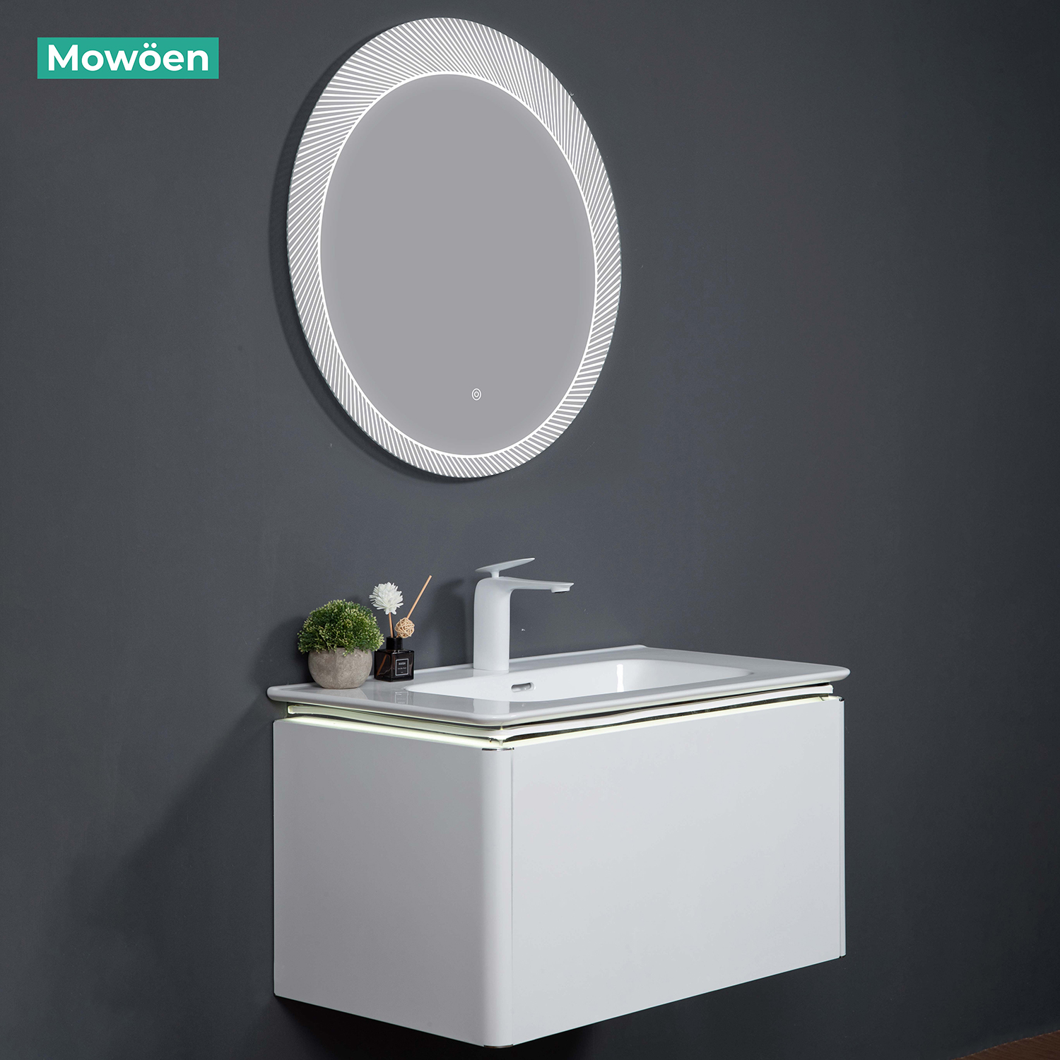 Bộ tủ chậu và gương led inox 304 size 800mm MOWOEN MW6812S-80