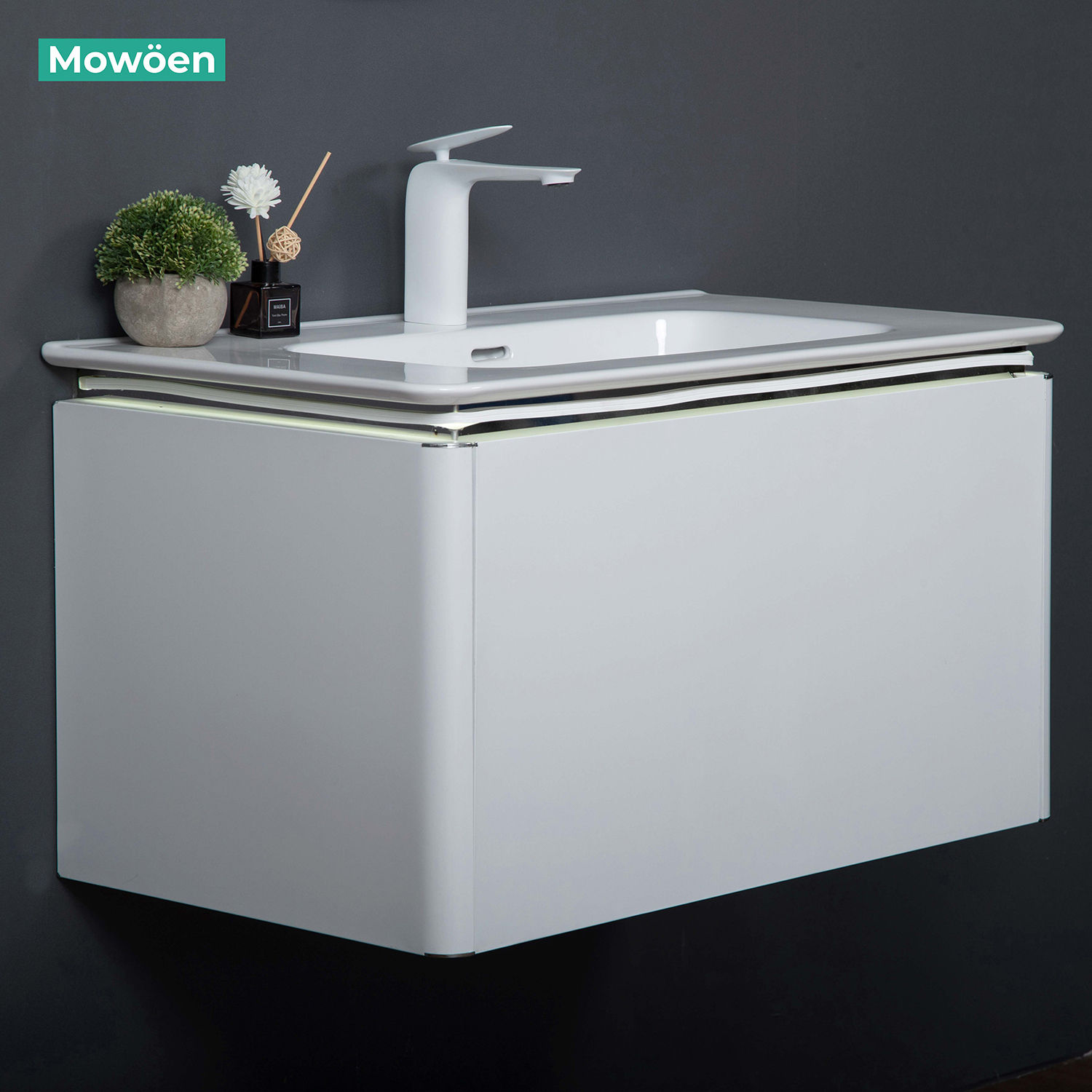 Bộ tủ chậu và gương led inox 304 size 800mm MOWOEN MW6812S-80