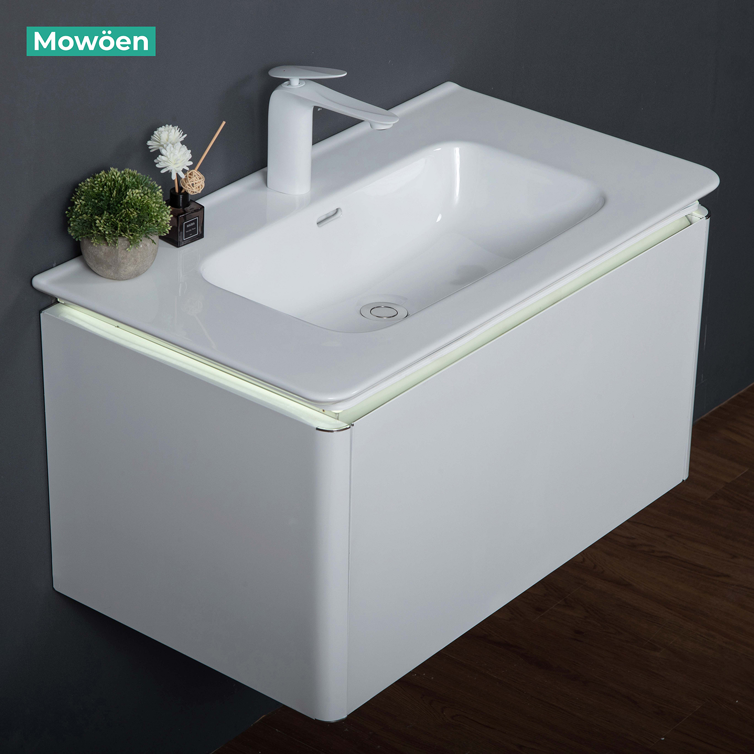 Bộ tủ chậu và gương led inox 304 size 800mm MOWOEN MW6812S-80