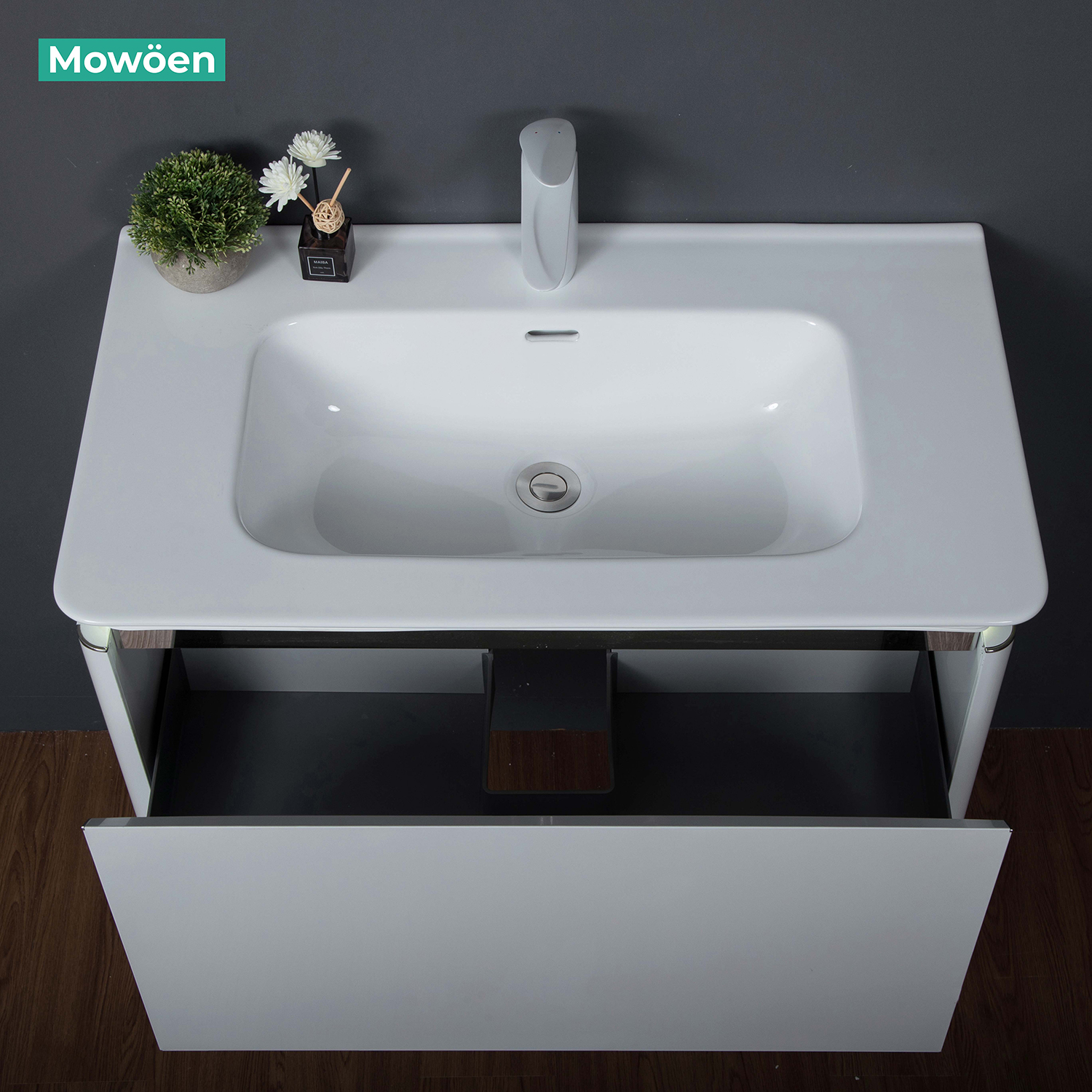 Bộ tủ chậu và gương led inox 304 size 800mm MOWOEN MW6812S-80