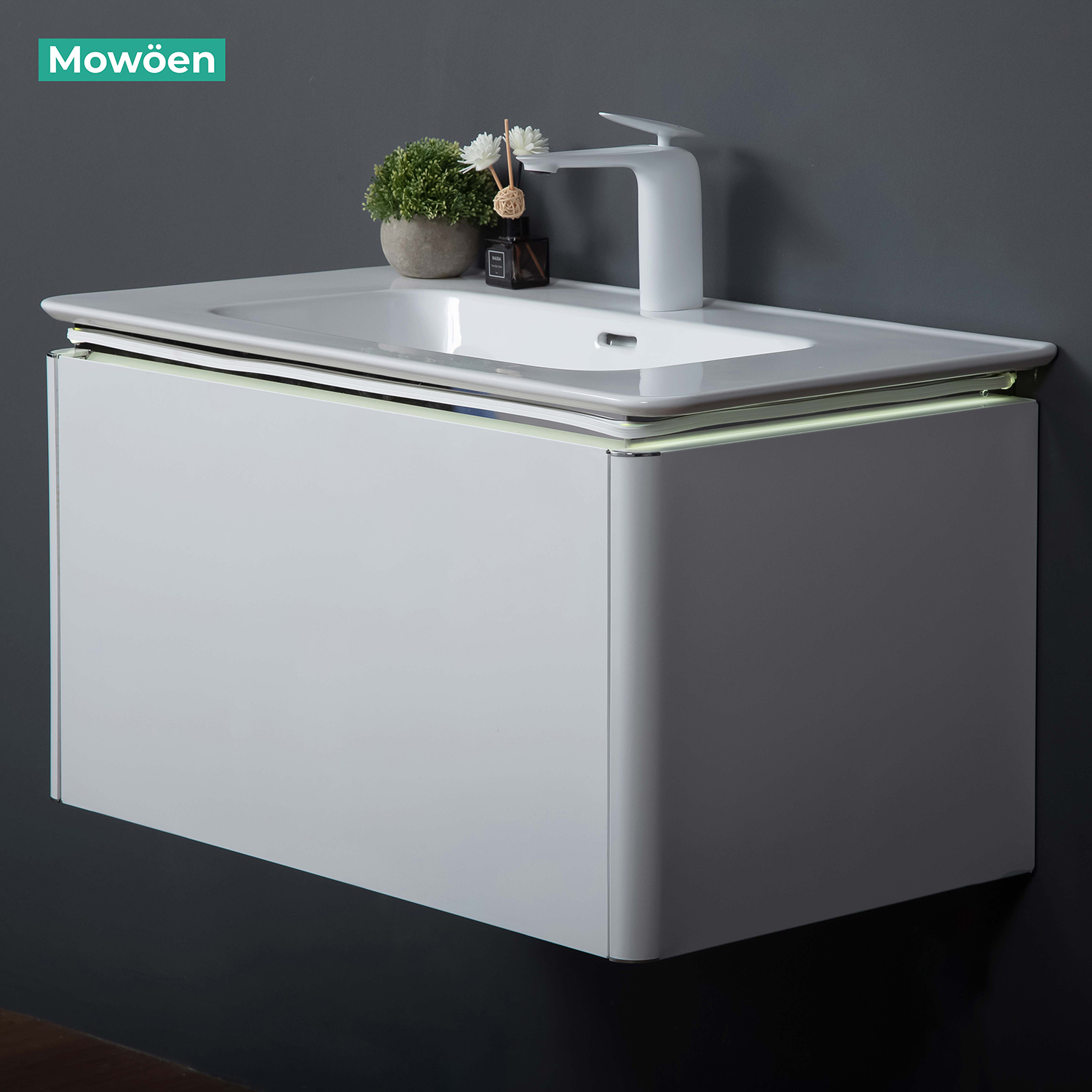 Bộ tủ chậu và gương led inox 304 size 800mm MOWOEN MW6812S-80