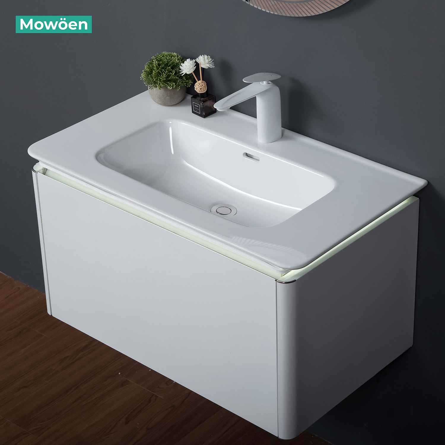 Bộ tủ chậu và gương led inox 304 size 800mm MOWOEN MW6812S-80