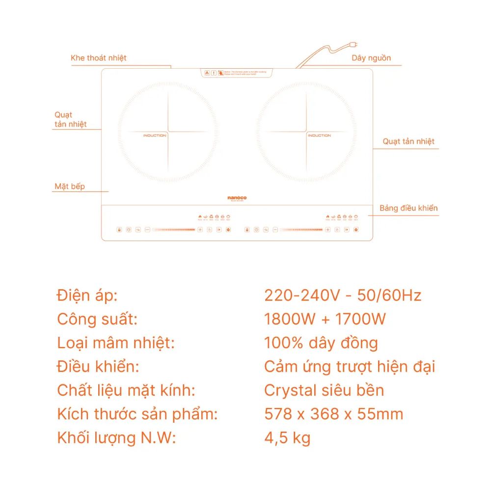 Bếp điện từ đôi Nanoco NICZ485