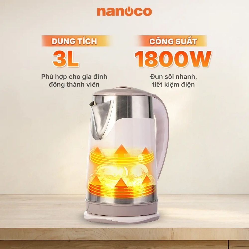 Bình đun siêu tốc 3L Nanoco NKT3018BR