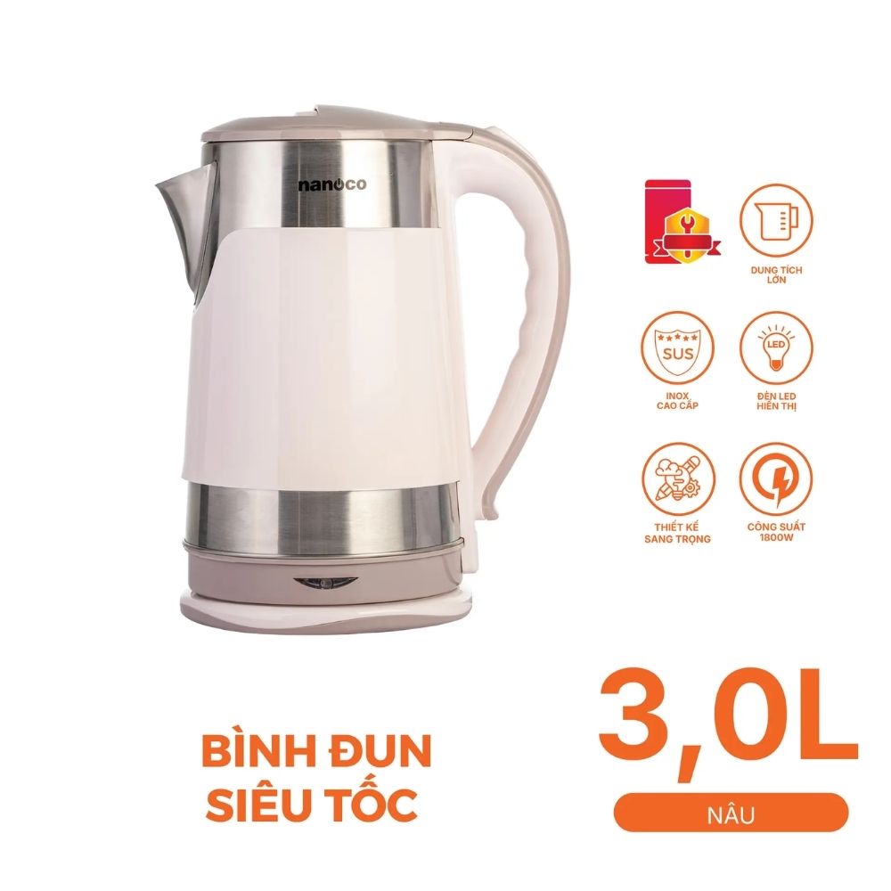 Bình đun siêu tốc 3L Nanoco NKT3018BR