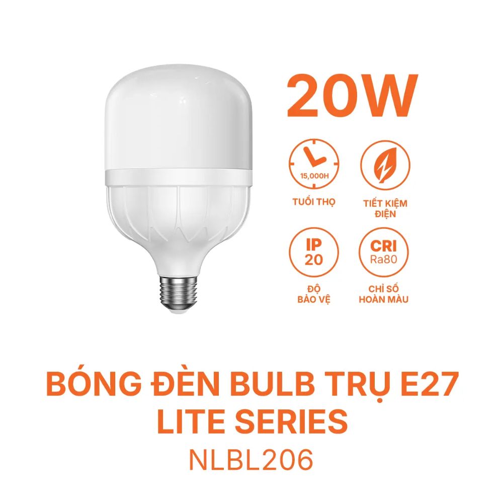 Bóng đèn LED Bulb trụ E27 20W Nanoco NLBL206 / NLBL203 Lite Series