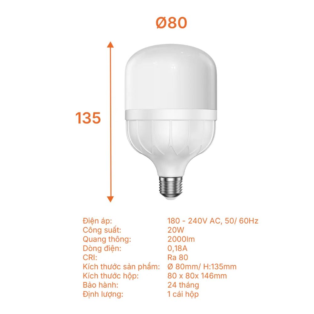 Bóng đèn LED Bulb trụ E27 20W Nanoco NLBL206 / NLBL203 Lite Series