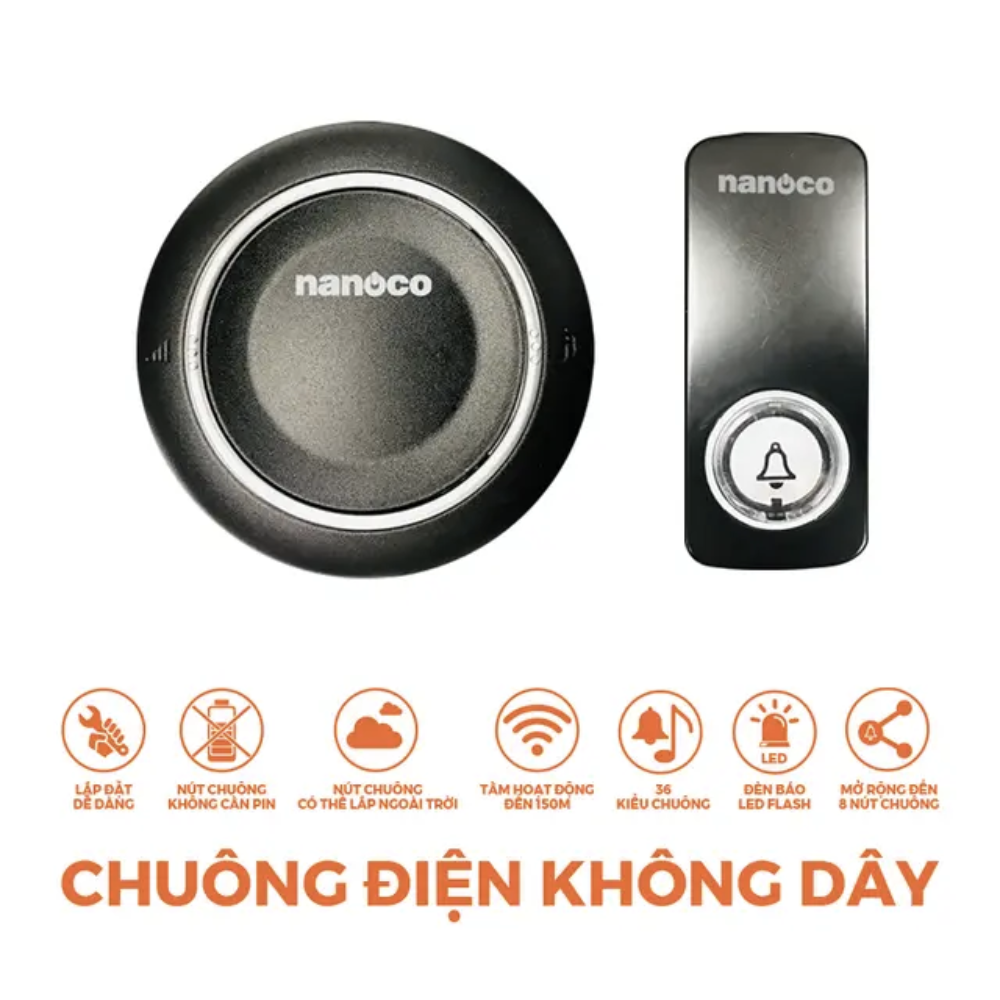 Bộ chuông điện không dây (không dùng pin) Nanoco ND153W/BK