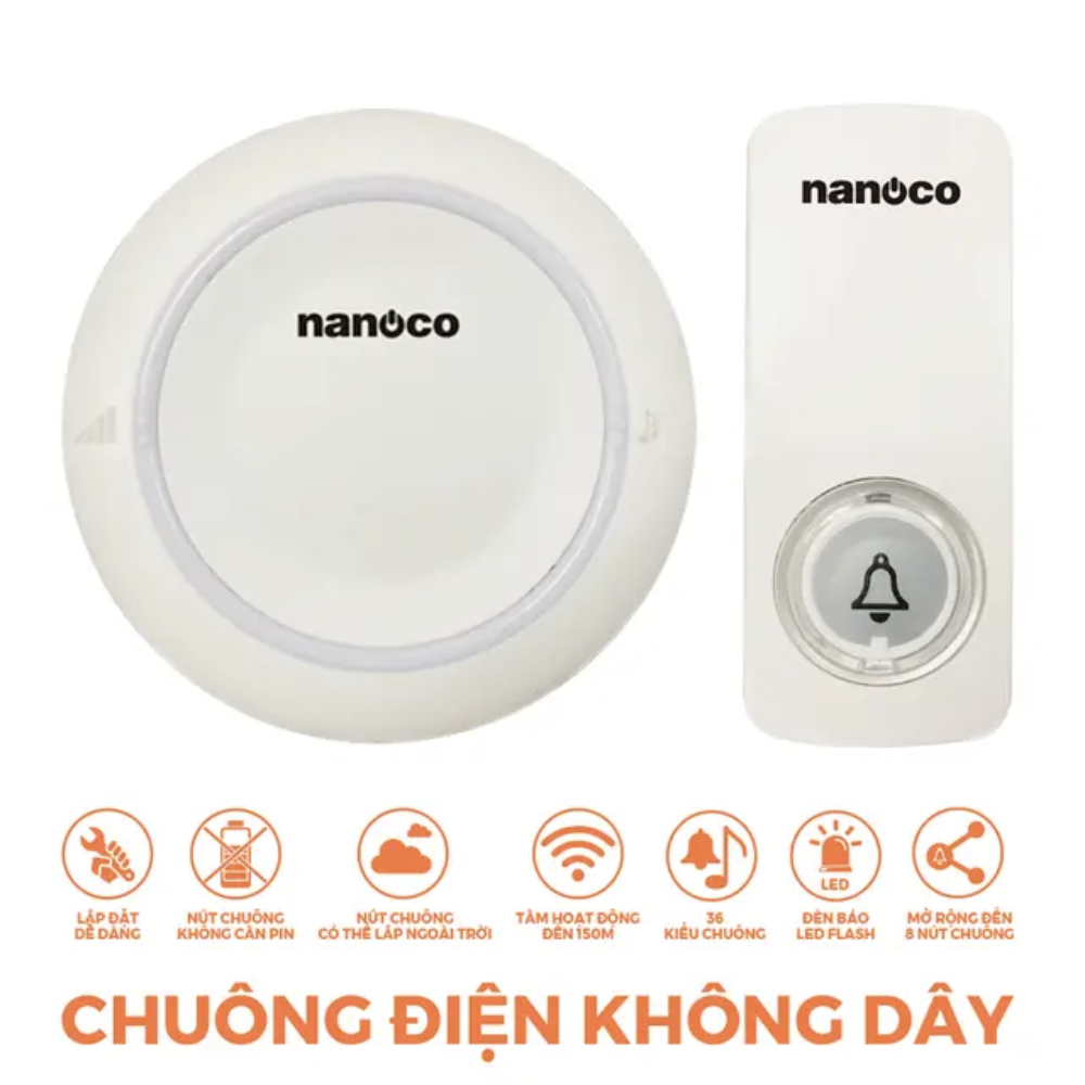 Bộ chuông điện không dây (không dùng pin) Nanoco ND153W/BK