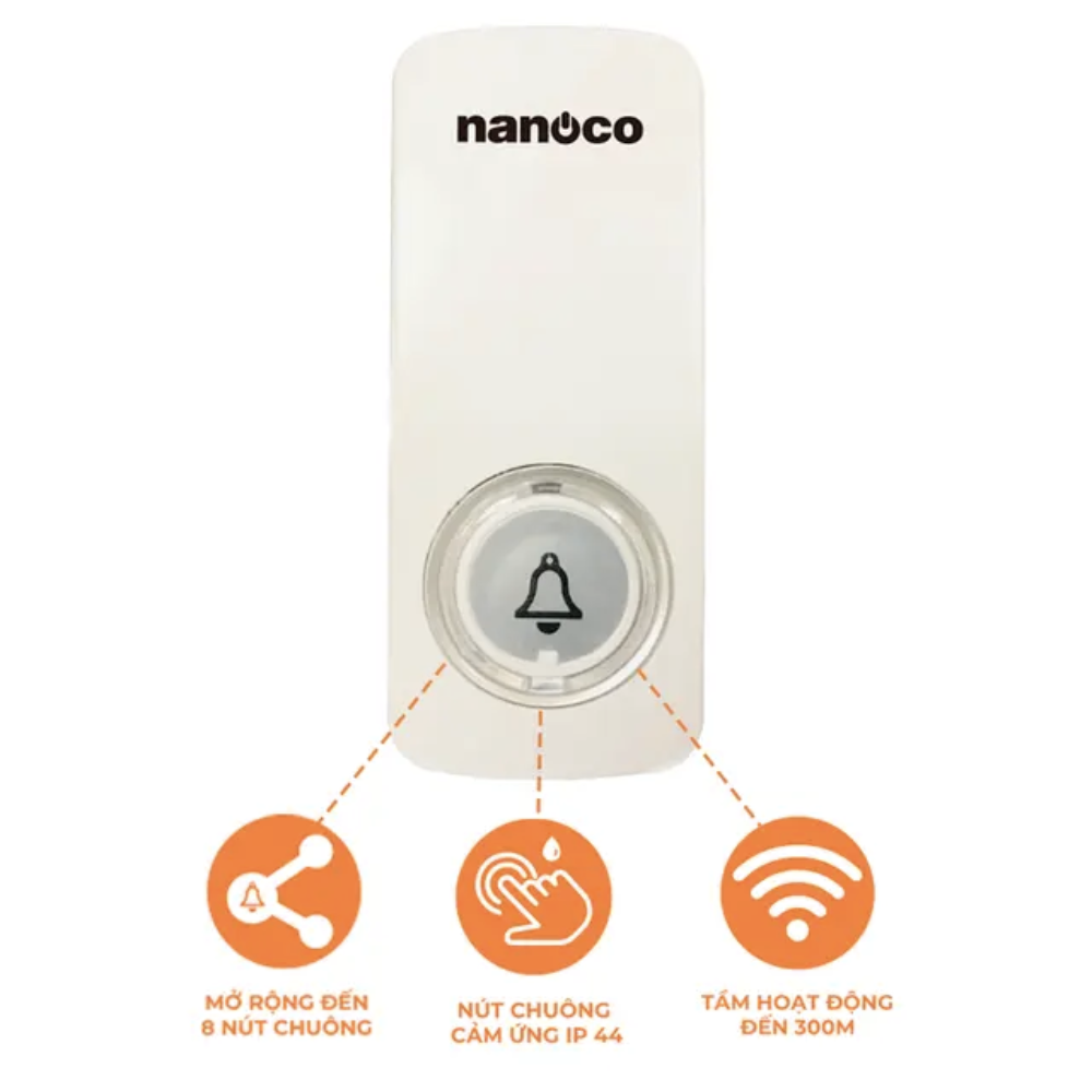 Nút chuông không dùng pin Nanoco NDT153W/BK