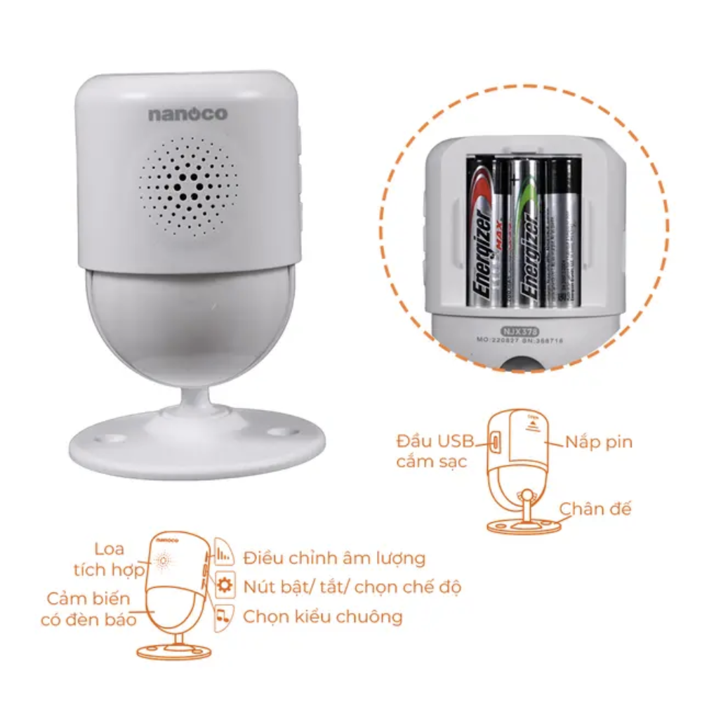 Chuông báo cảm biến không dây Nanoco NJX378