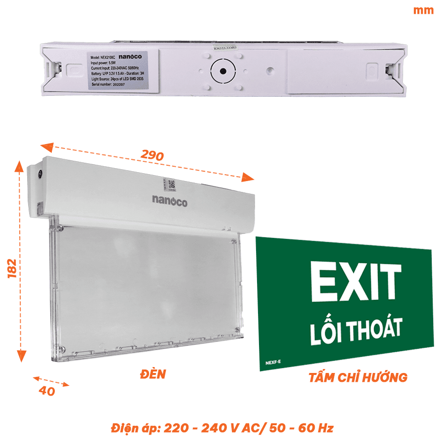 Đèn Led thoát hiểm Nanoco NEX2108C1