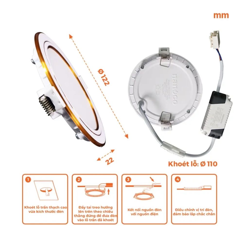 Đèn LED Slim Panel âm trần 9W Nanoco NSD09 Hera Series viền vàng