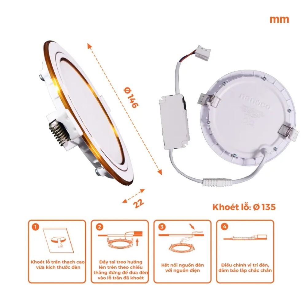 Đèn LED Slim Panel âm trần 12W Nanoco NSD12 Hera Series viền vàng