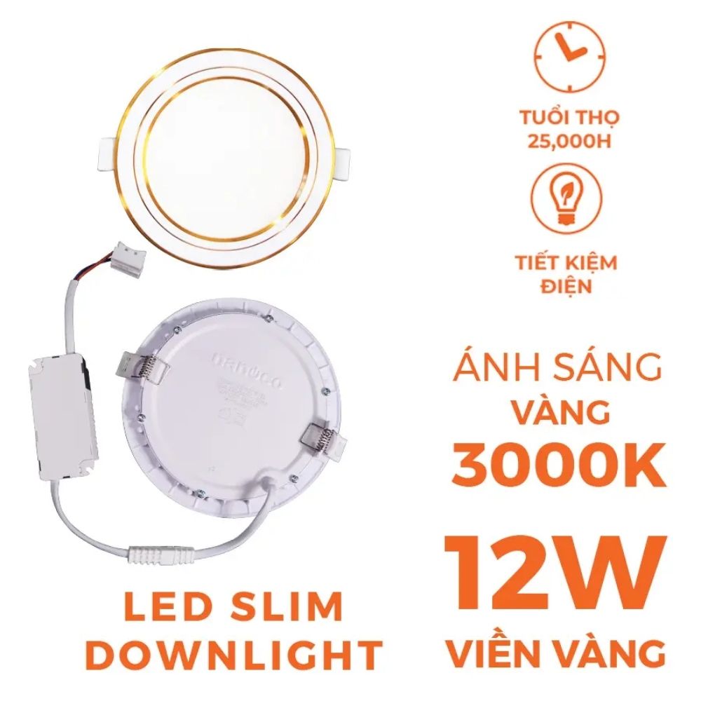 Đèn LED Slim Panel âm trần 12W Nanoco NSD12 Hera Series viền vàng
