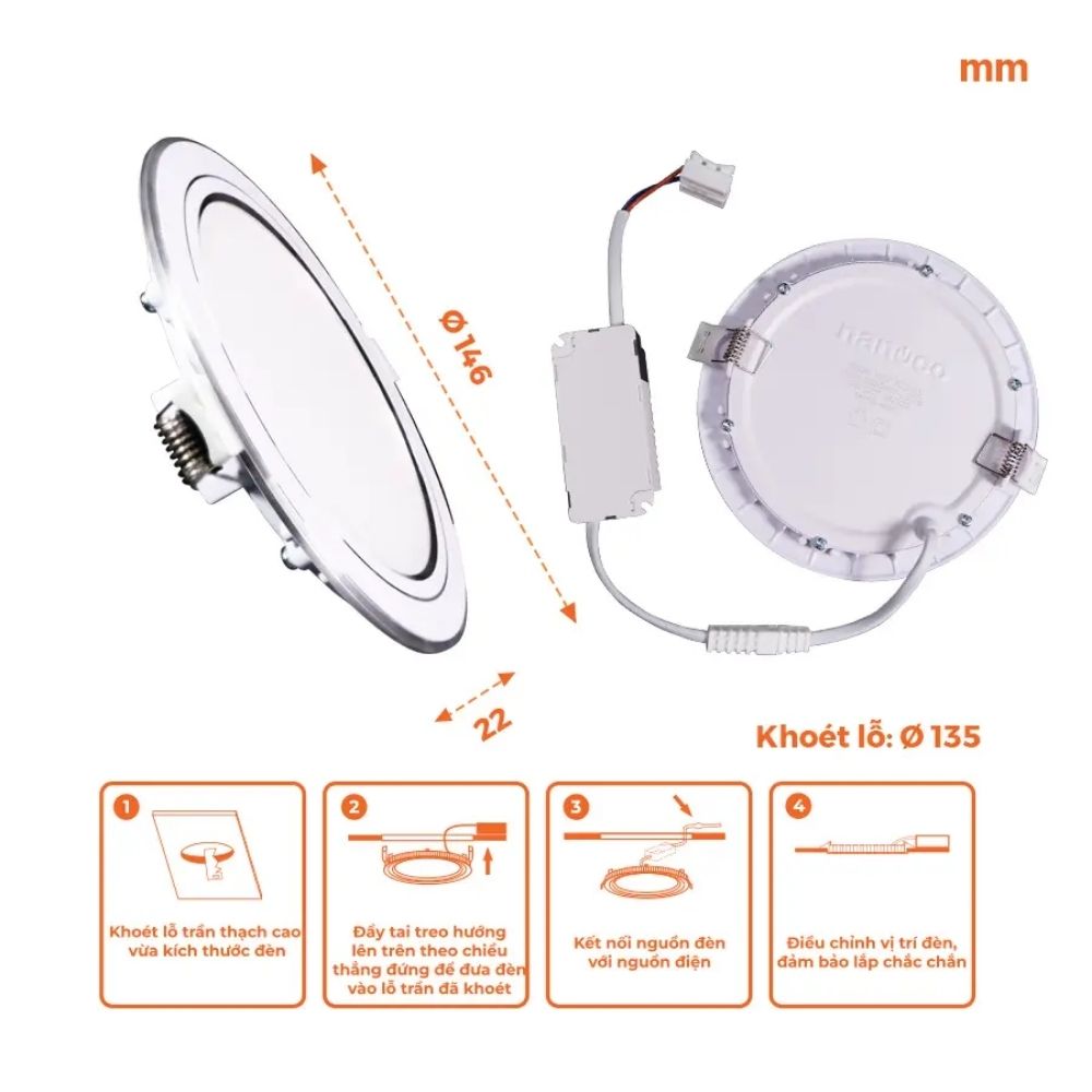 Đèn LED Slim Panel âm trần 12W Nanoco NSD12 Hera Series viền bạc