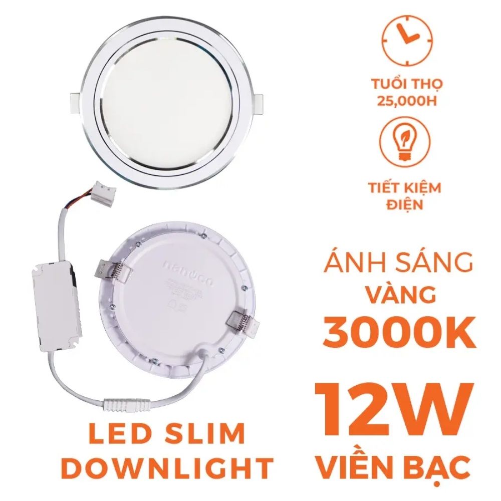 Đèn LED Slim Panel âm trần 12W Nanoco NSD12 Hera Series viền bạc