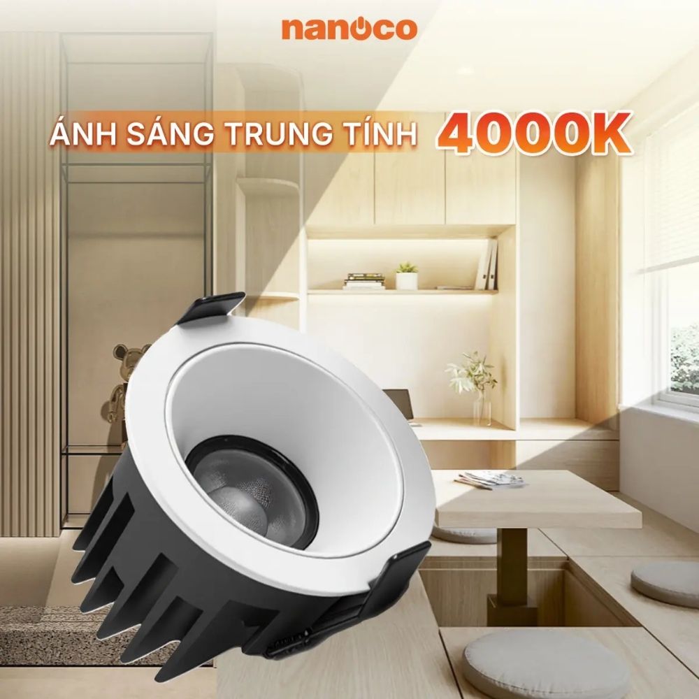 Đèn Spotlight âm trần chóa trắng 7W Nanoco NSP07WW