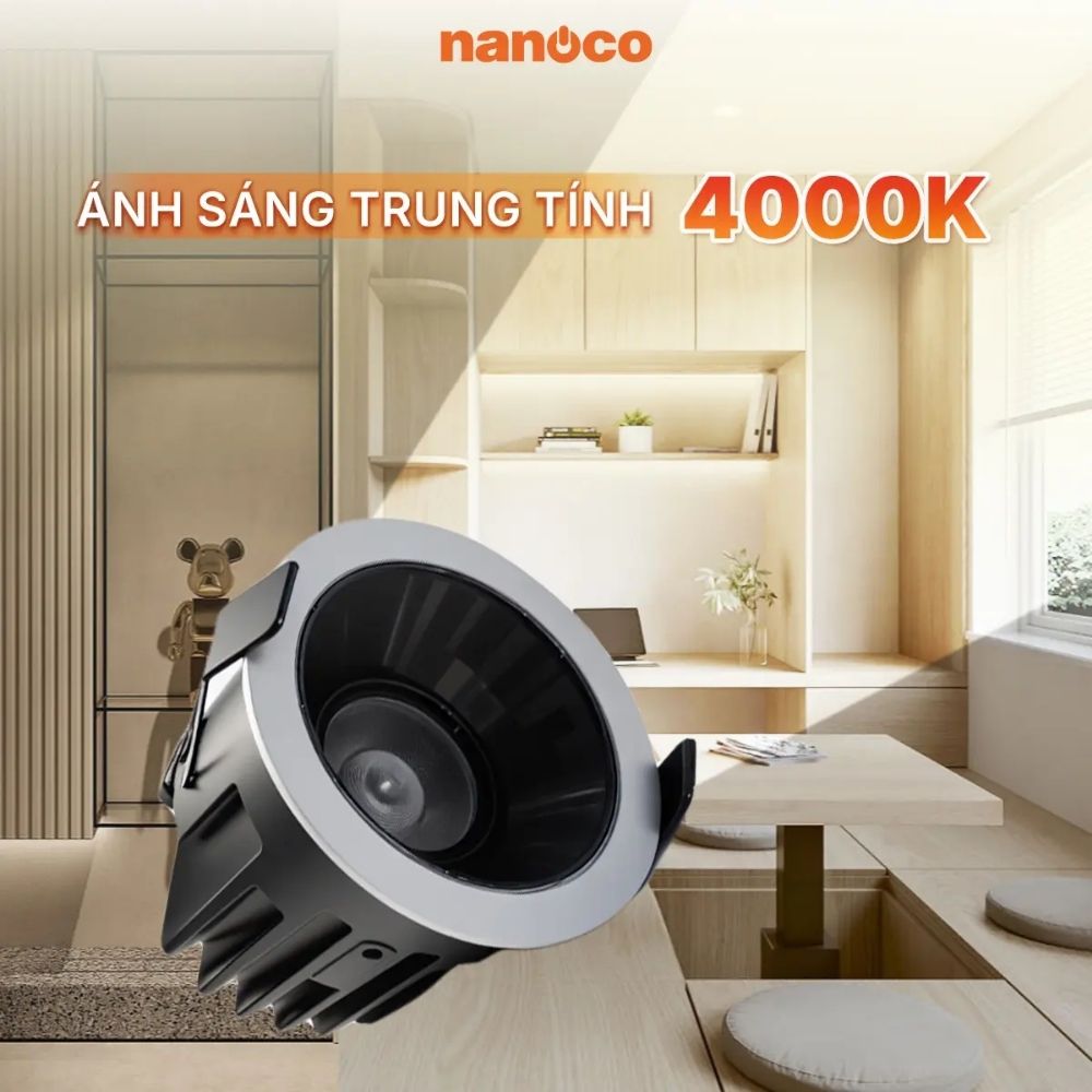 Đèn Spotlight âm trần chóa đen 12W Nanoco NSP12WB