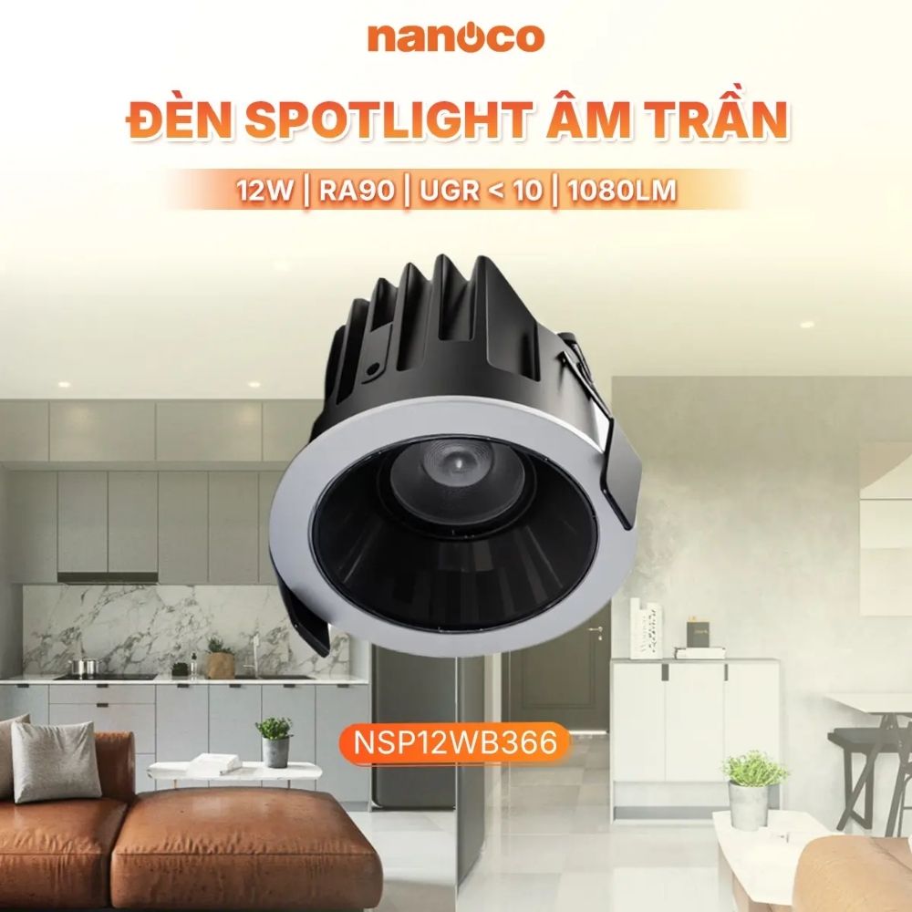 Đèn Spotlight âm trần chóa đen 12W Nanoco NSP12WB