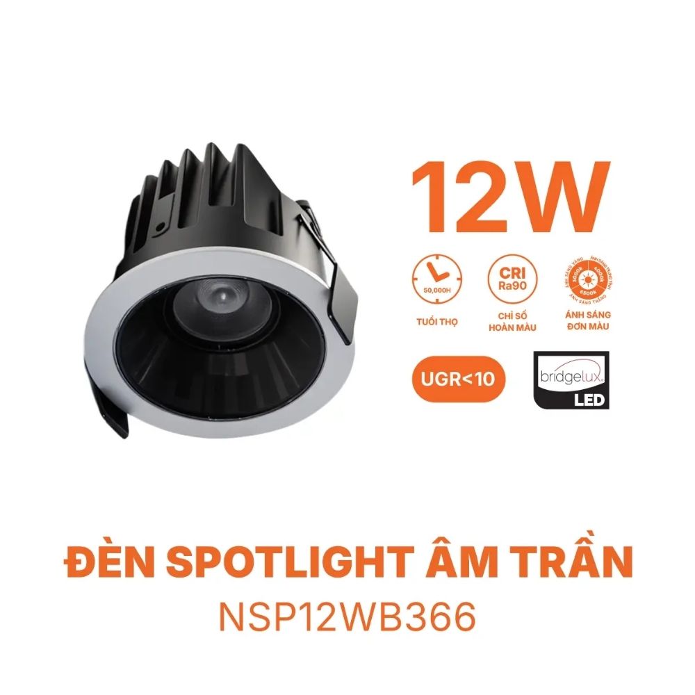 Đèn Spotlight âm trần chóa đen 12W Nanoco NSP12WB