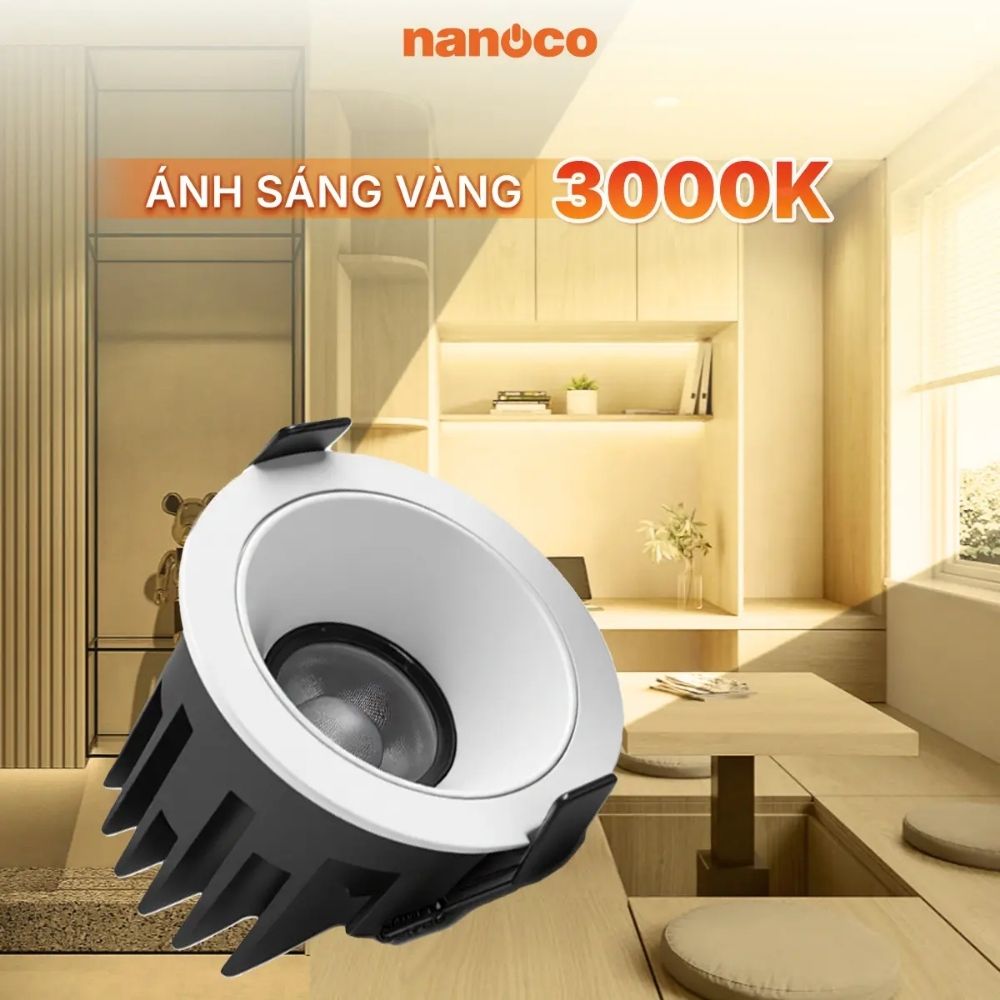 Đèn Spotlight âm trần chóa trắng 12W Nanoco NSP12WW