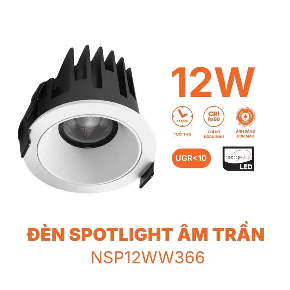 Đèn Spotlight âm trần chóa trắng 12W Nanoco NSP12WW