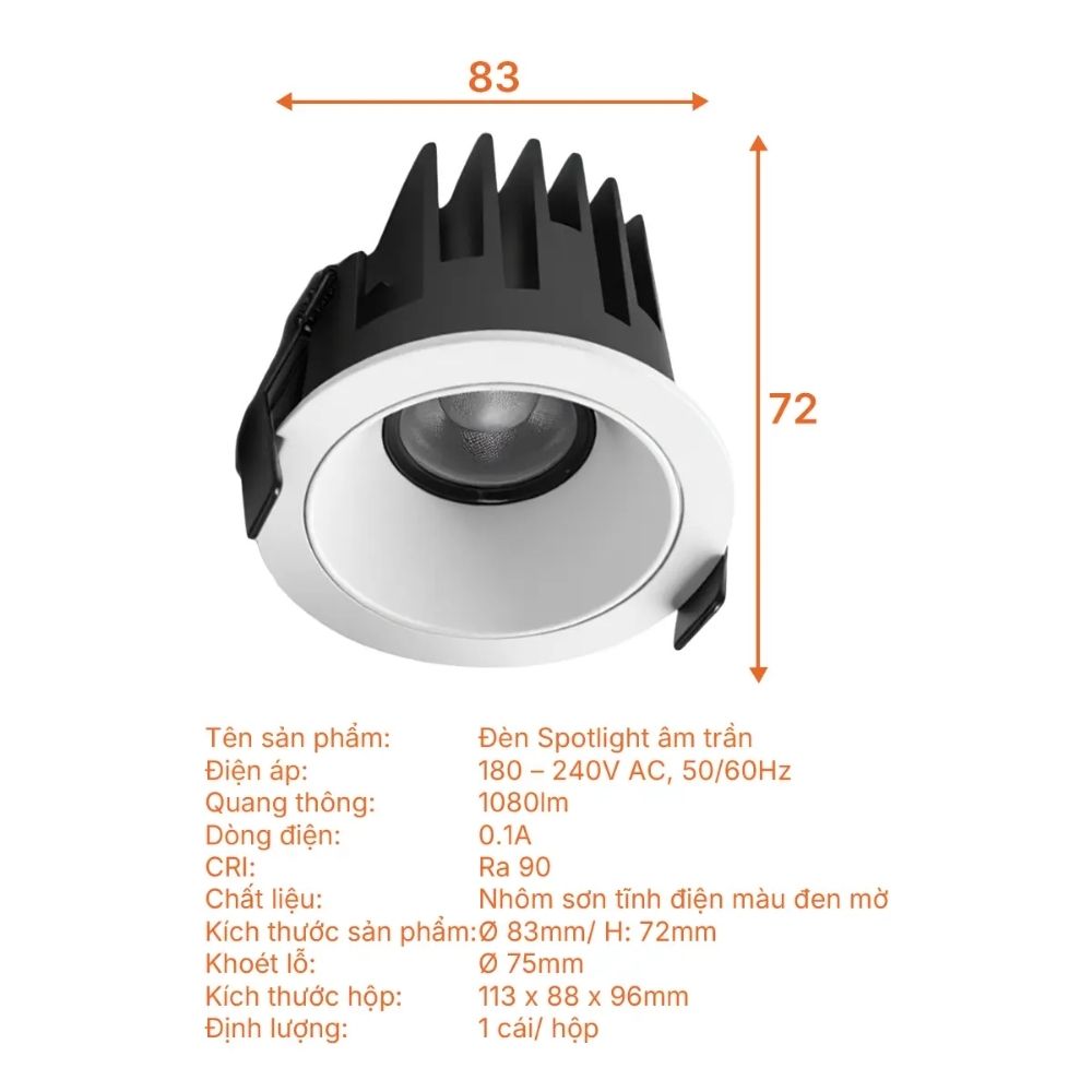 Đèn Spotlight âm trần chóa trắng 12W Nanoco NSP12WW
