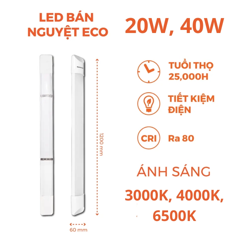 Đèn Led bán nguyệt nhựa PC nguyên khối 0.6m / 1.2m Nanoco NSHE
