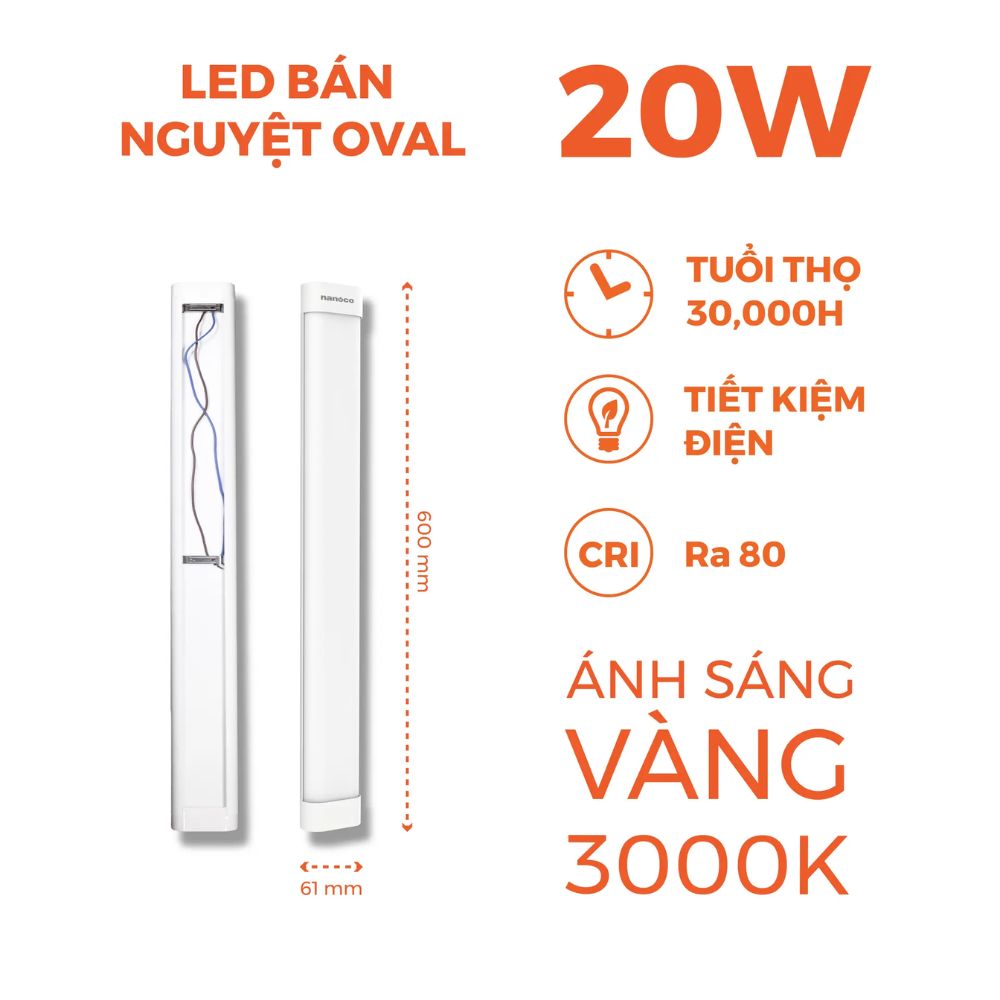 Đèn LED bán nguyệt Oval 20W Nanoco NSHO20