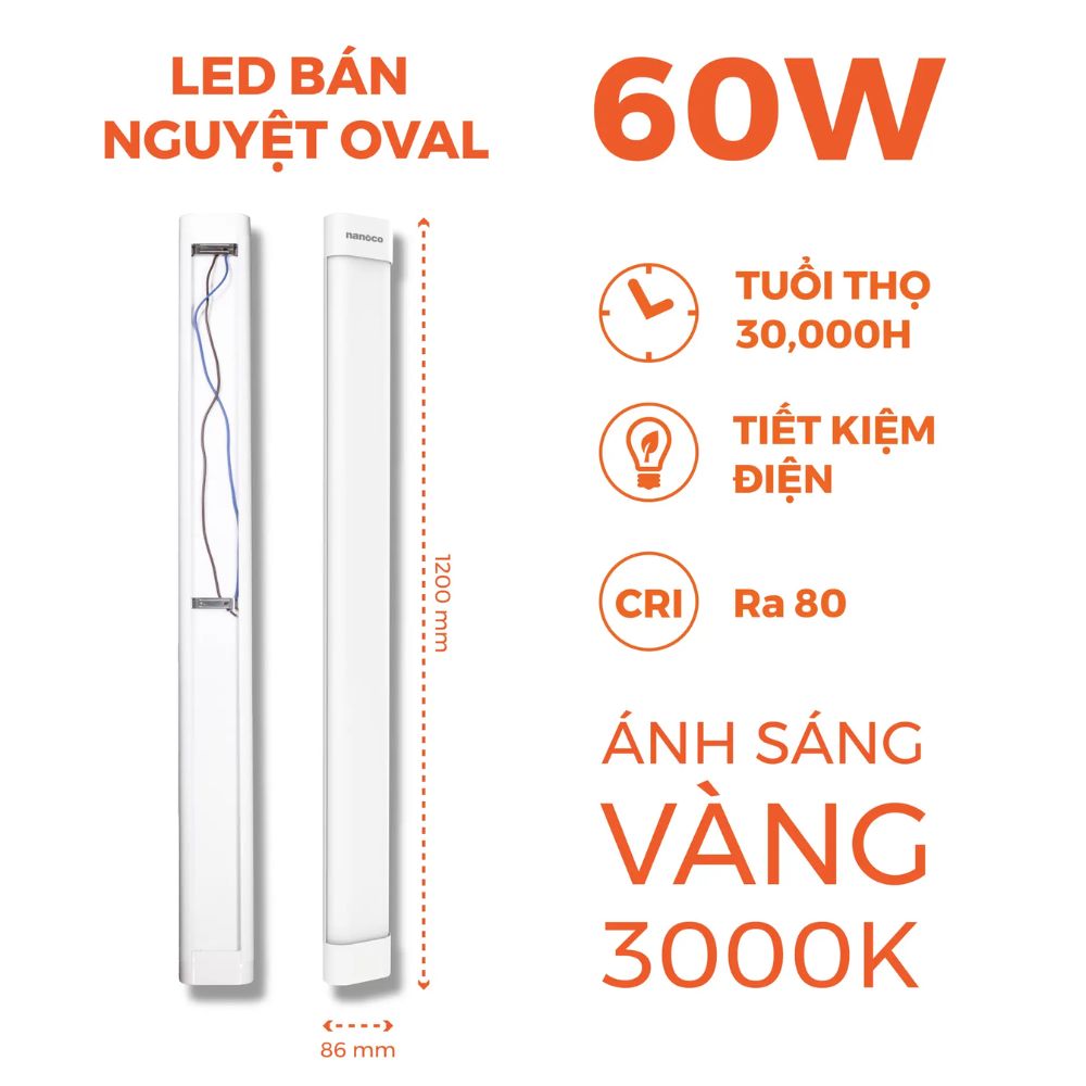 Đèn LED bán nguyệt Oval 60W Nanoco NSHO60