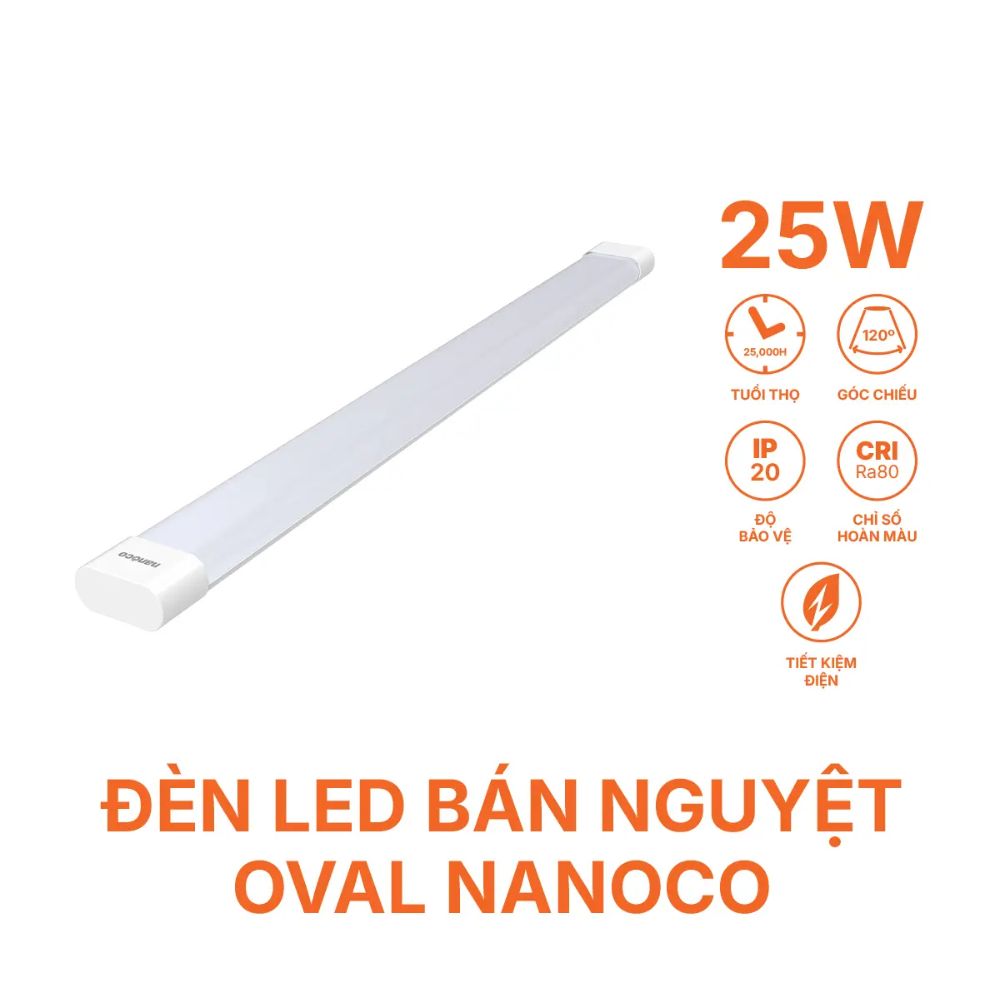 Đèn Led bán nguyệt thân và chóa nhựa PC trắng 25W Nanoco NSHOP