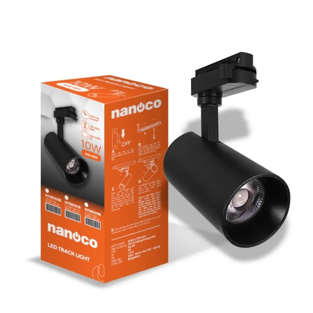 Đèn LED Track Light T2 10W Nanoco NTRE10 Eira Serires màu đen