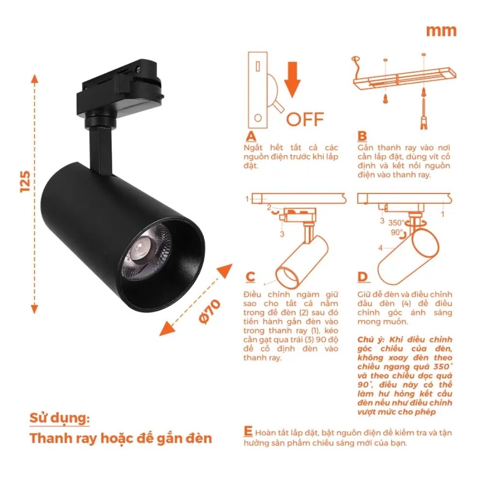 Đèn LED Track Light T2 10W Nanoco NTRE10 Eira Serires màu đen