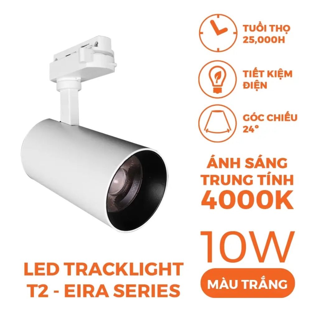 Đèn LED Track Light T2 10W Nanoco NTRE10 Eira Serires màu trắng