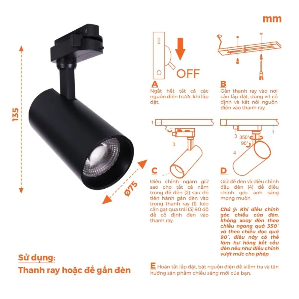 Đèn LED Track Light T2 20W Nanoco NTRE203B Eira Serires màu đen