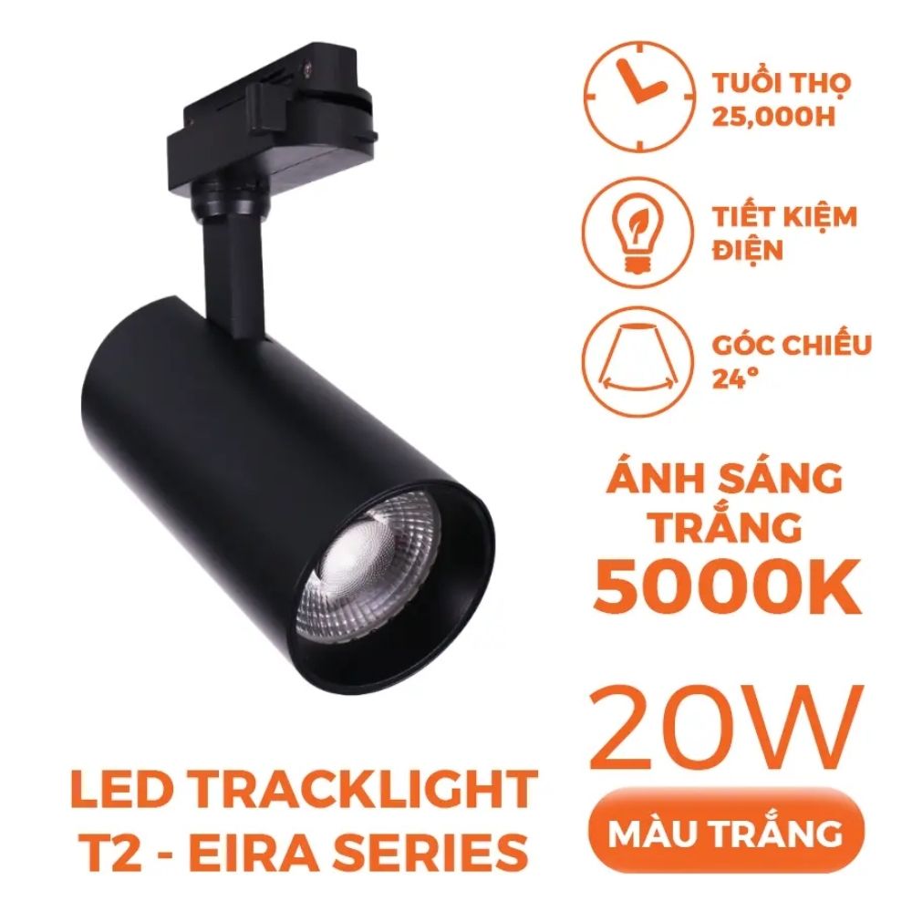 Đèn LED Track Light T2 20W Nanoco NTRE203B Eira Serires màu đen