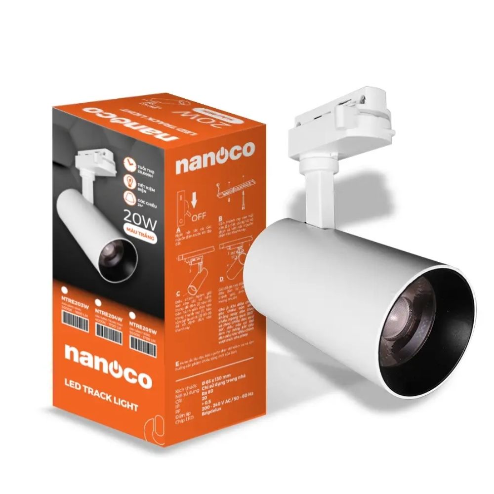 Đèn LED Track Light T2 20W Nanoco NTRE203 Eira Serires màu trắng
