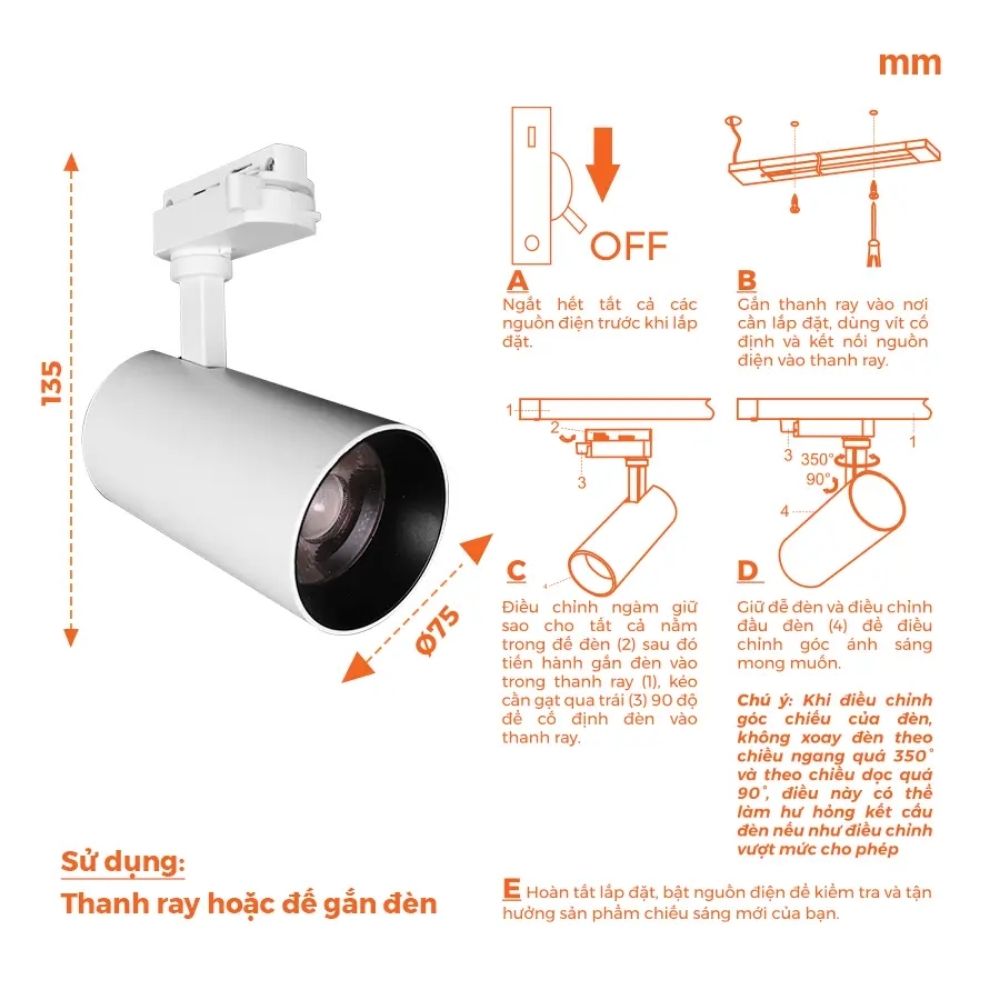 Đèn LED Track Light T2 20W Nanoco NTRE203 Eira Serires màu trắng
