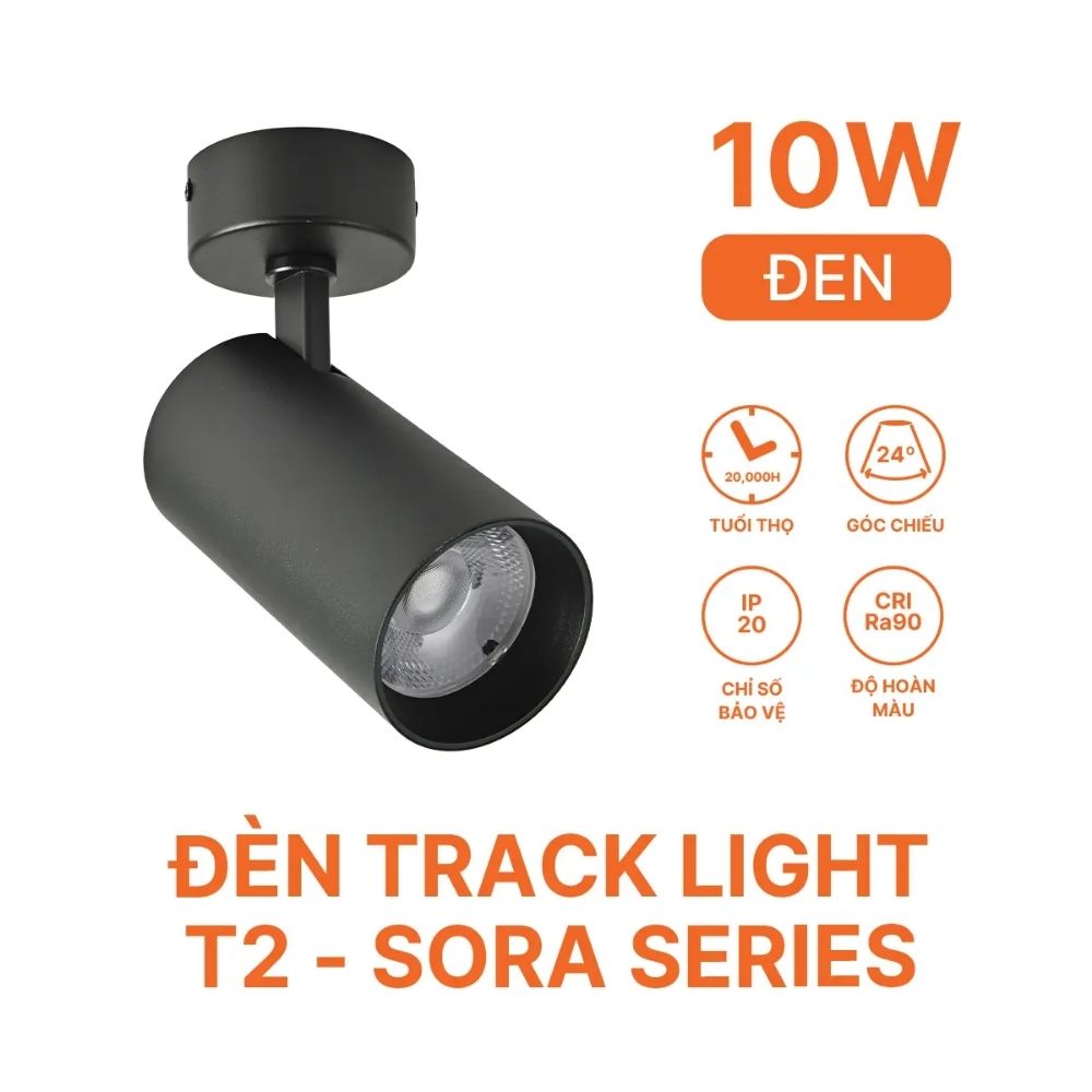 Đèn Track Light T2 10W Nanoco NTRS10 Sora Series màu đen