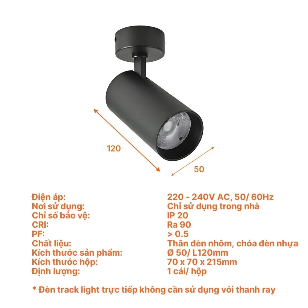 Đèn Track Light T2 10W Nanoco NTRS10 Sora Series màu đen