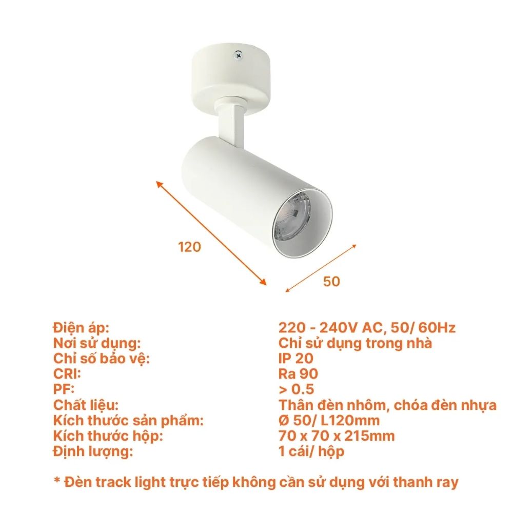 Đèn Track Light T2 10W Nanoco NTRS10 Sora Series màu trắng