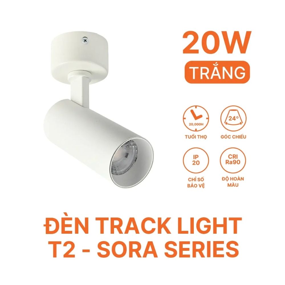 Đèn Track Light T2 20W Nanoco NTRS205W Sora Series 20W màu trắng