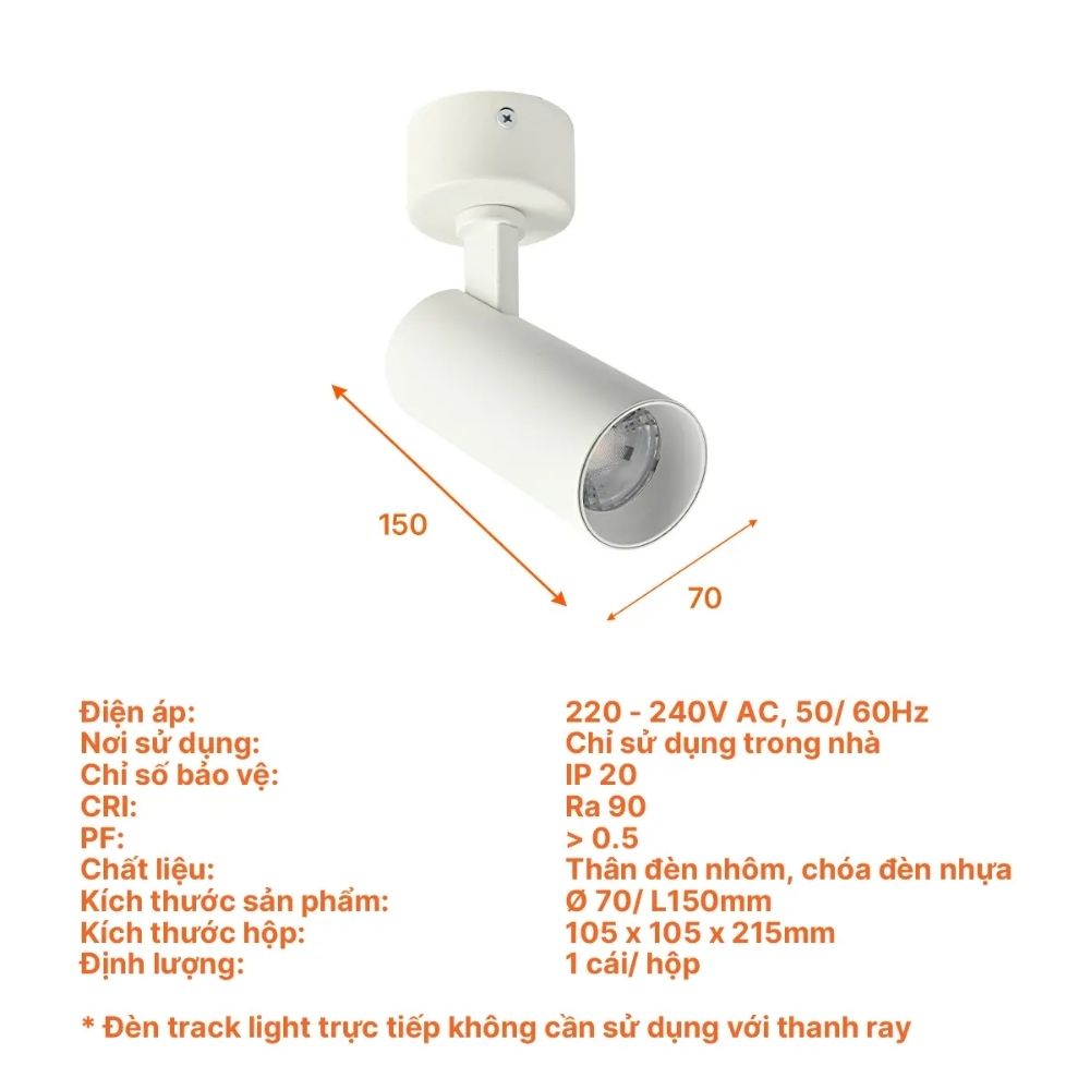Đèn Track Light T2 20W Nanoco NTRS205W Sora Series 20W màu trắng