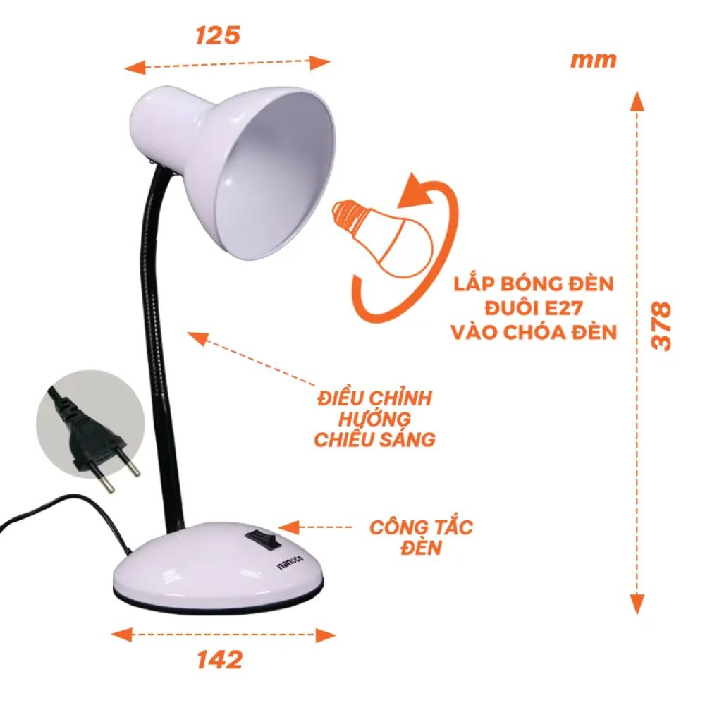 Đèn bàn trắng Nanoco NDKC02W