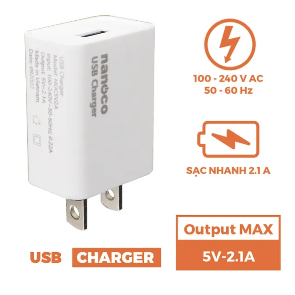 Cốc sạc USB type A Nanoco NUC5V2A