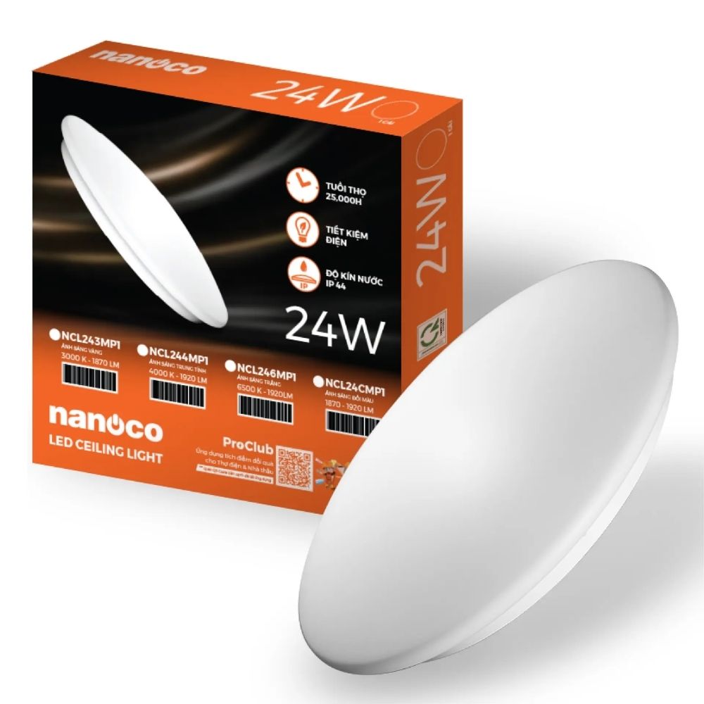 Đèn LED ốp trần chống ẩm 24W Nanoco NCL24